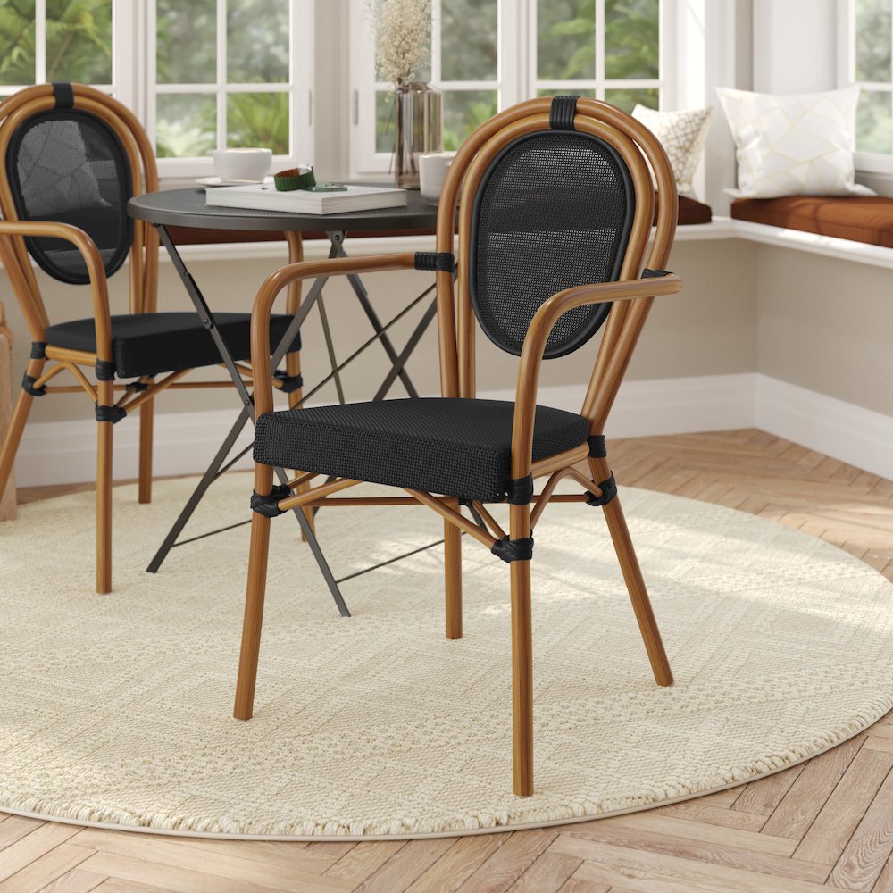 Classic Commercial Grade Indoor/Outdoor Bistro Chair, Black/Natural Frame. Picture 3