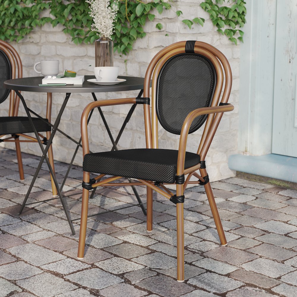 Classic Commercial Grade Indoor/Outdoor Bistro Chair, Black/Natural Frame. Picture 6