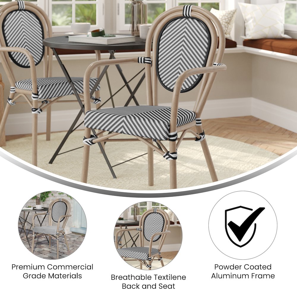 Classic Commercial Grade Bistro Chair, Black & White/Light Natural Frame. Picture 4
