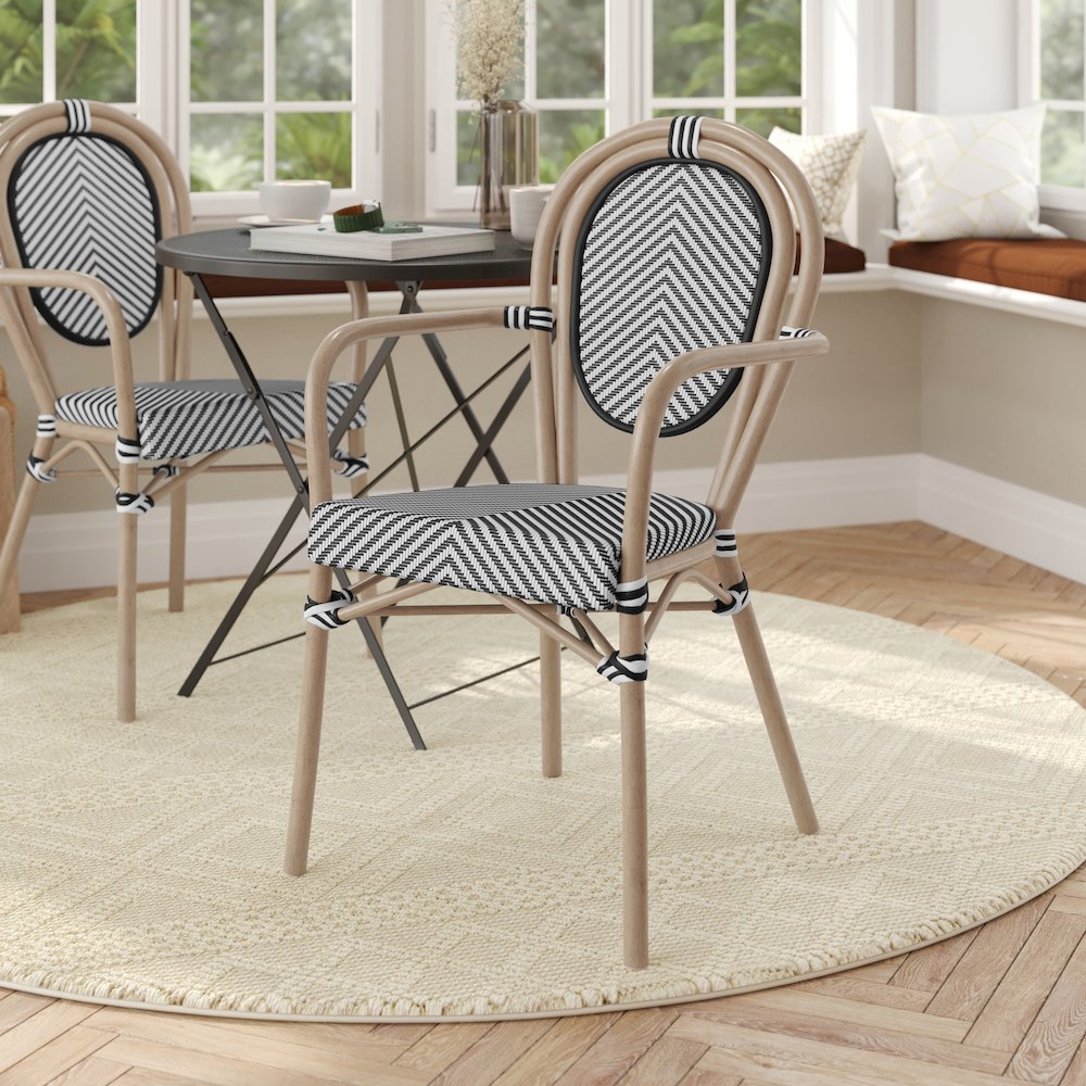Classic Commercial Grade Bistro Chair, Black & White/Light Natural Frame. Picture 3