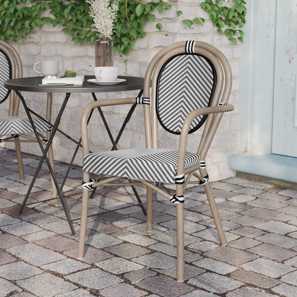 Classic Commercial Grade Bistro Chair, Black & White/Light Natural Frame. Picture 6