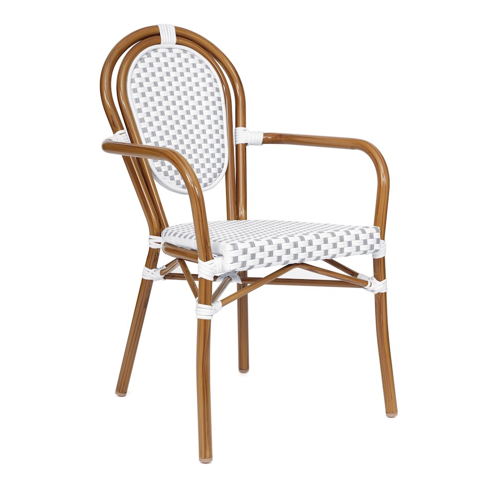 Classic Commercial Grade Indoor/Outdoor Bistro Chair, White & Gray/Natural Frame. Picture 1