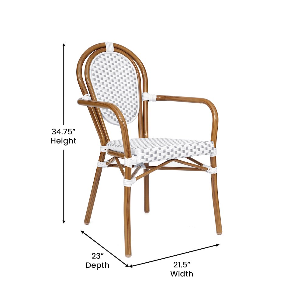 Classic Commercial Grade Indoor/Outdoor Bistro Chair, White & Gray/Natural Frame. Picture 5