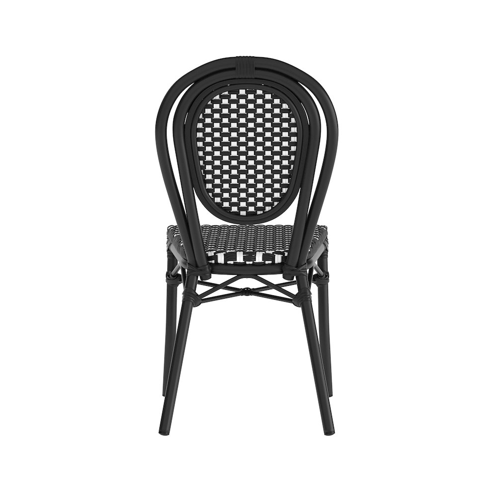 Bistro Stacking Chair, Black and White PE Rattan and Black Aluminum Frame. Picture 7