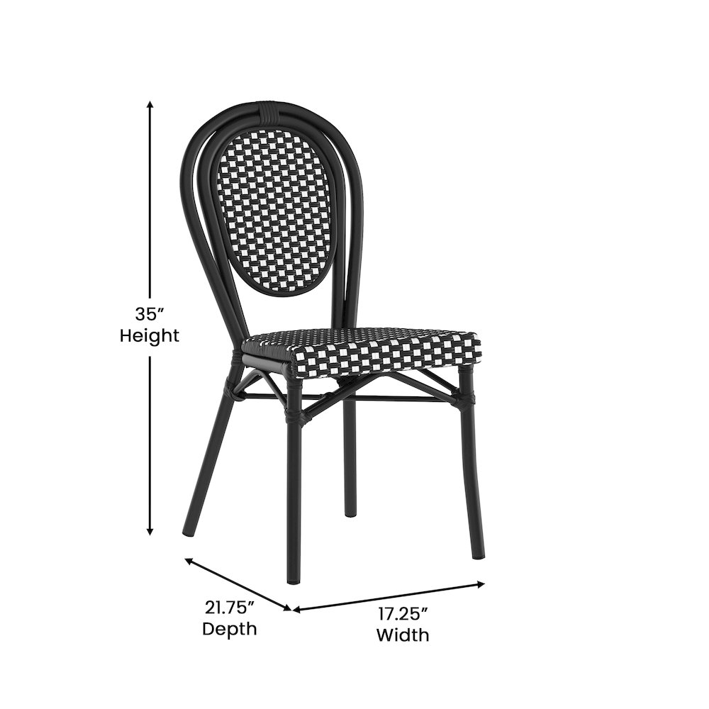 Bistro Stacking Chair, Black and White PE Rattan and Black Aluminum Frame. Picture 5