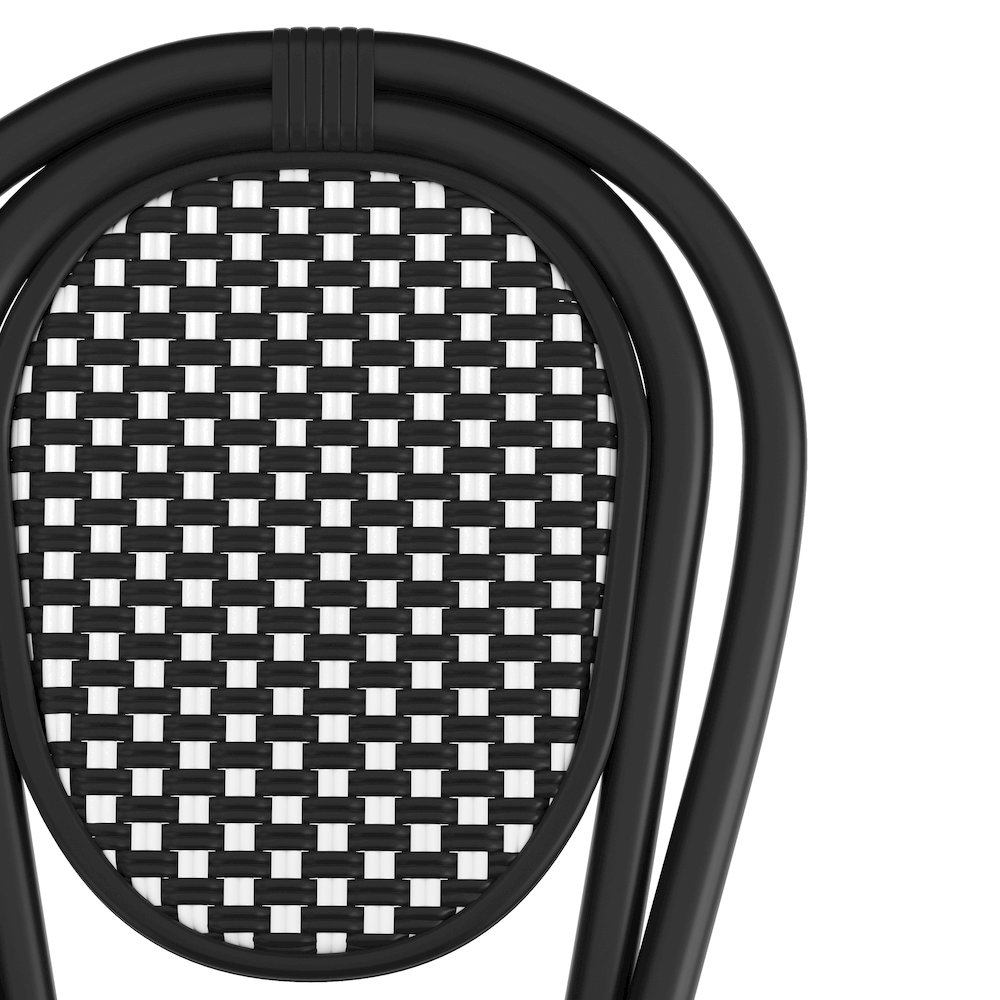 Bistro Stacking Chair, Black and White PE Rattan and Black Aluminum Frame. Picture 12
