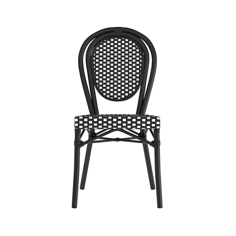 Bistro Stacking Chair, Black and White PE Rattan and Black Aluminum Frame. Picture 10