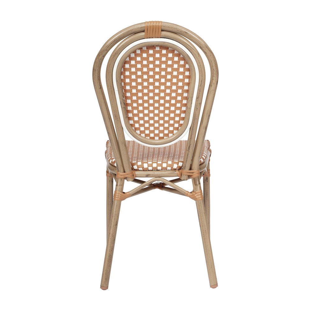 Bistro Stacking Chair, Natural/White PE Rattan and Bamboo Print Aluminum Frame. Picture 7