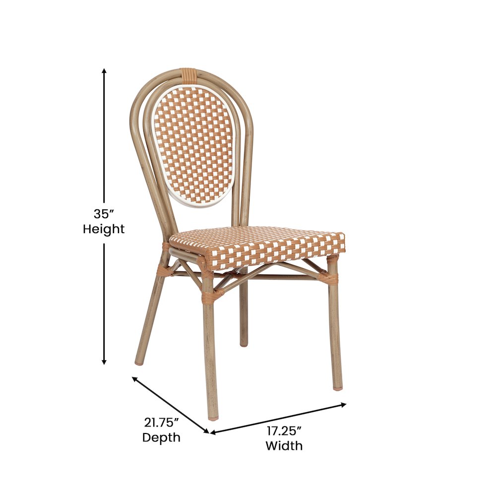 Bistro Stacking Chair, Natural/White PE Rattan and Bamboo Print Aluminum Frame. Picture 5