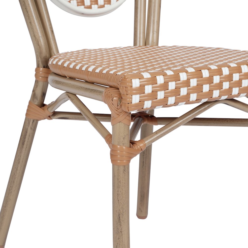 Bistro Stacking Chair, Natural/White PE Rattan and Bamboo Print Aluminum Frame. Picture 8