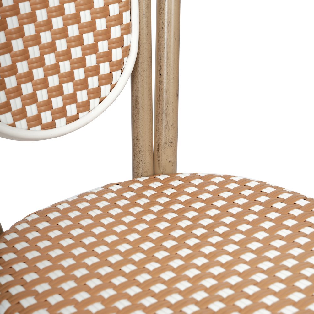 Bistro Stacking Chair, Natural/White PE Rattan and Bamboo Print Aluminum Frame. Picture 12