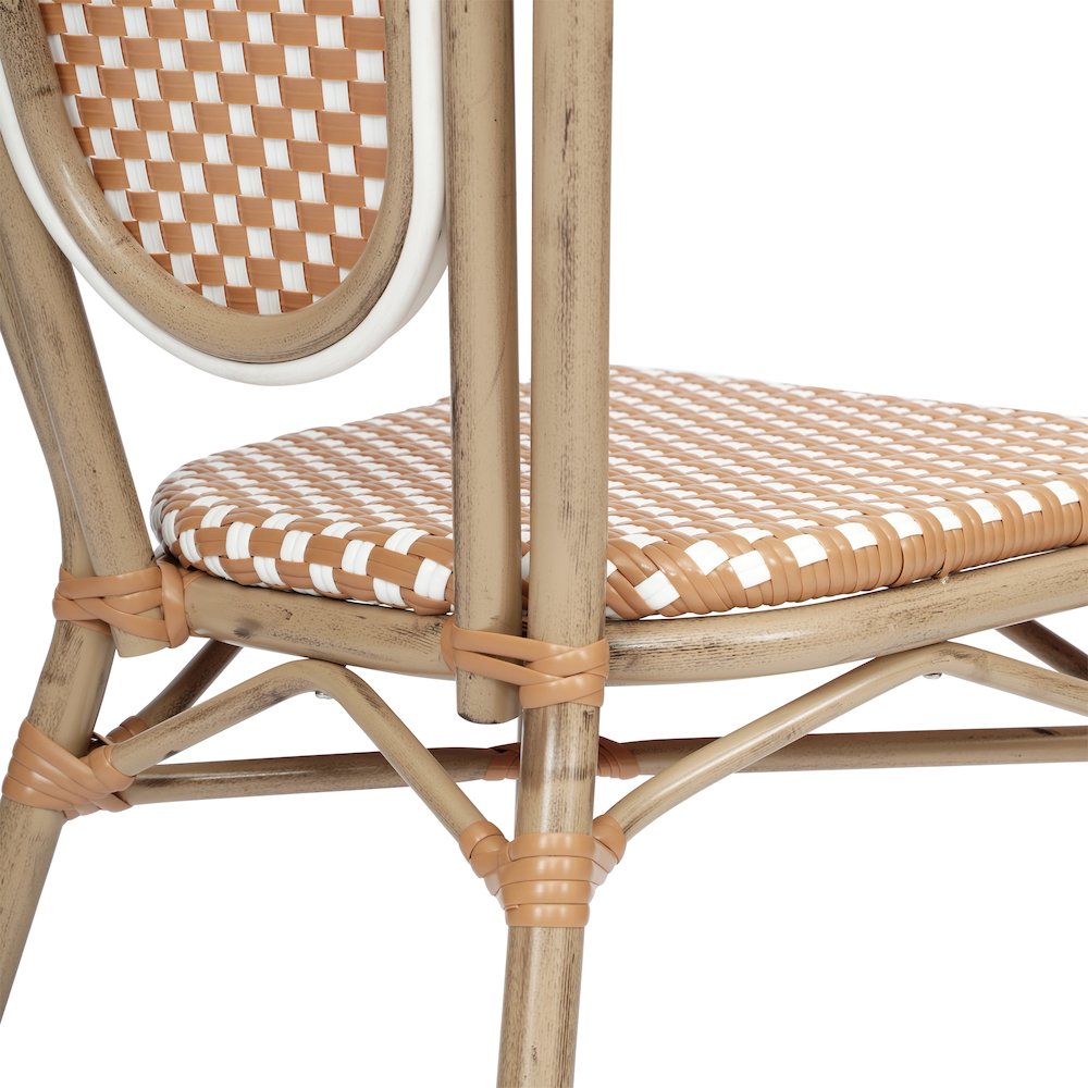 Bistro Stacking Chair, Natural/White PE Rattan and Bamboo Print Aluminum Frame. Picture 13