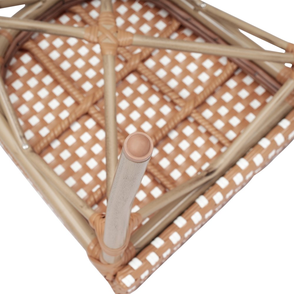 Bistro Stacking Chair, Natural/White PE Rattan and Bamboo Print Aluminum Frame. Picture 14