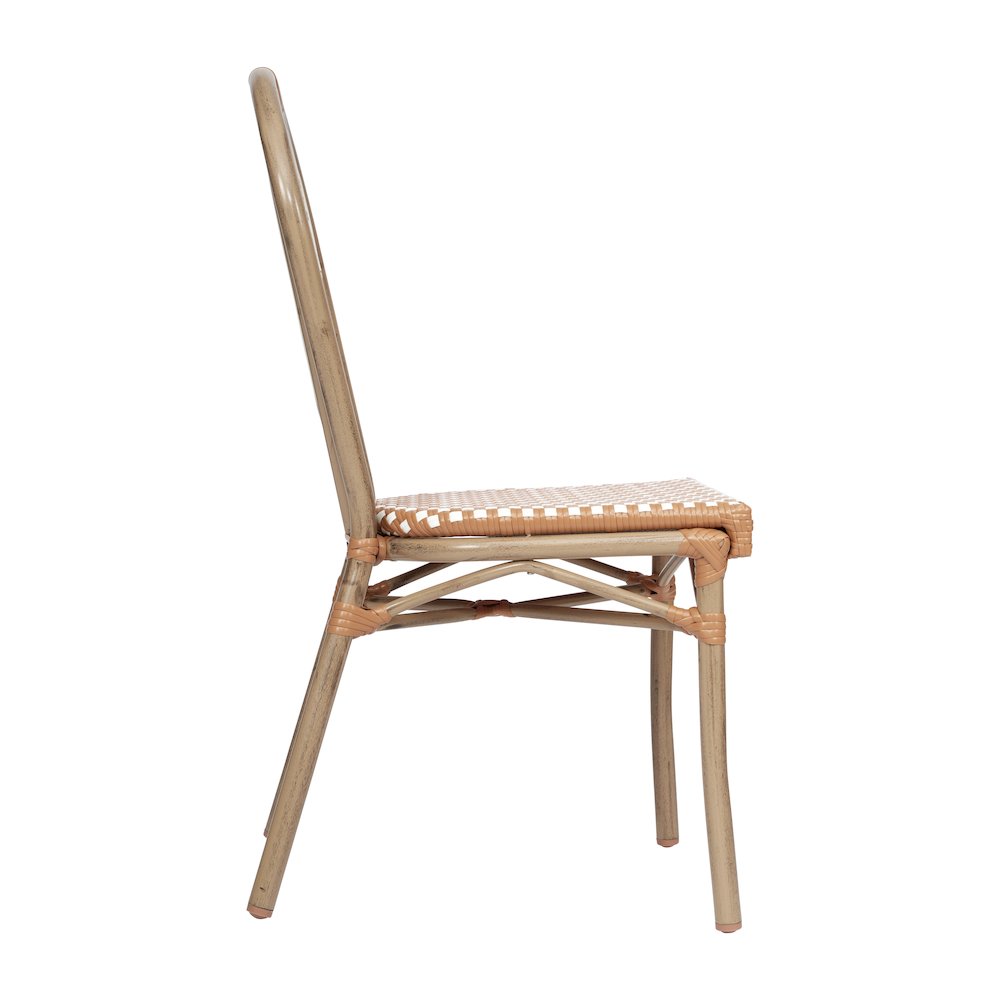 Bistro Stacking Chair, Natural/White PE Rattan and Bamboo Print Aluminum Frame. Picture 9