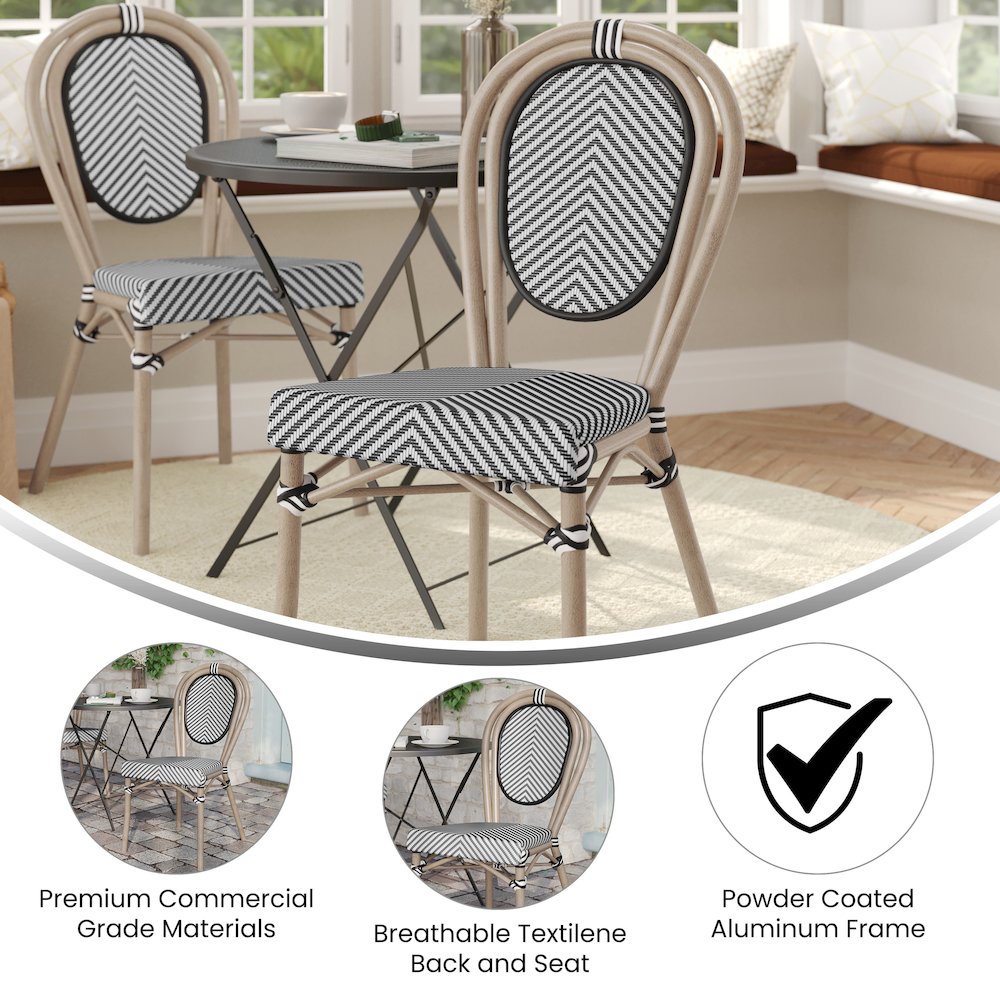 Classic Commercial Grade Bistro Chair, Black & White/Light Natural Frame. Picture 4