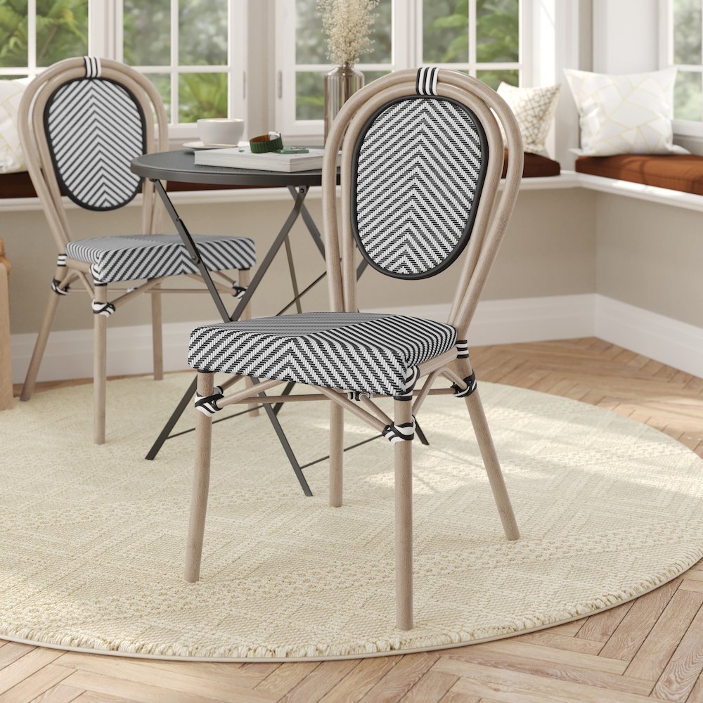 Classic Commercial Grade Bistro Chair, Black & White/Light Natural Frame. Picture 3