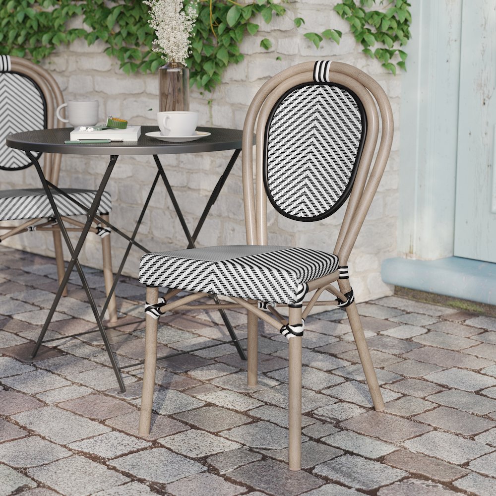 Classic Commercial Grade Bistro Chair, Black & White/Light Natural Frame. Picture 6