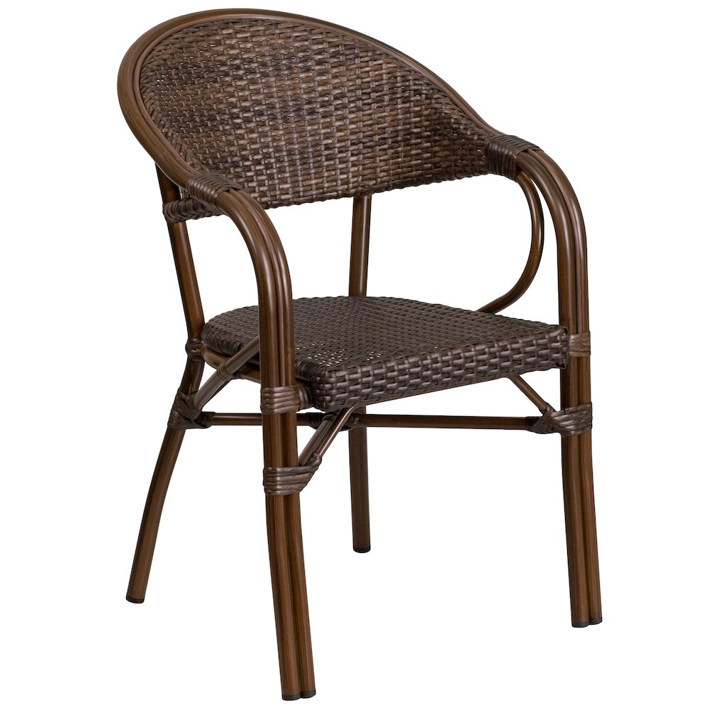 Cocoa Rattan Restaurant Patio Chair with Bamboo-Aluminum Frame. Picture 1