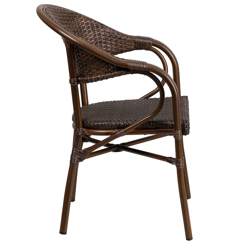 Cocoa Rattan Restaurant Patio Chair with Bamboo-Aluminum Frame. Picture 2