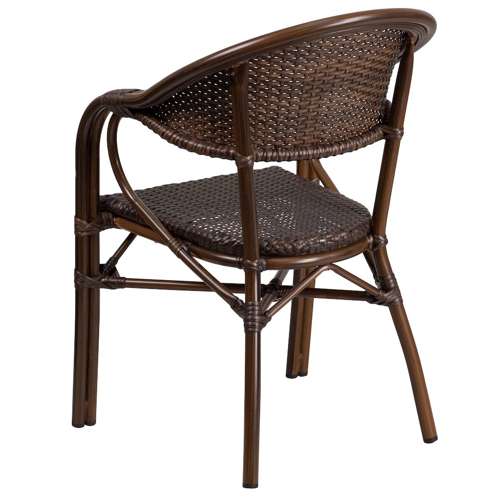 Cocoa Rattan Restaurant Patio Chair with Bamboo-Aluminum Frame. Picture 3