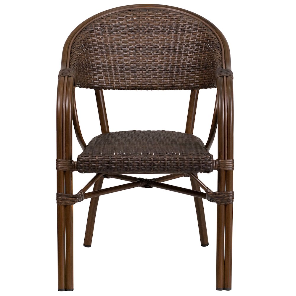 Cocoa Rattan Restaurant Patio Chair with Bamboo-Aluminum Frame. Picture 4