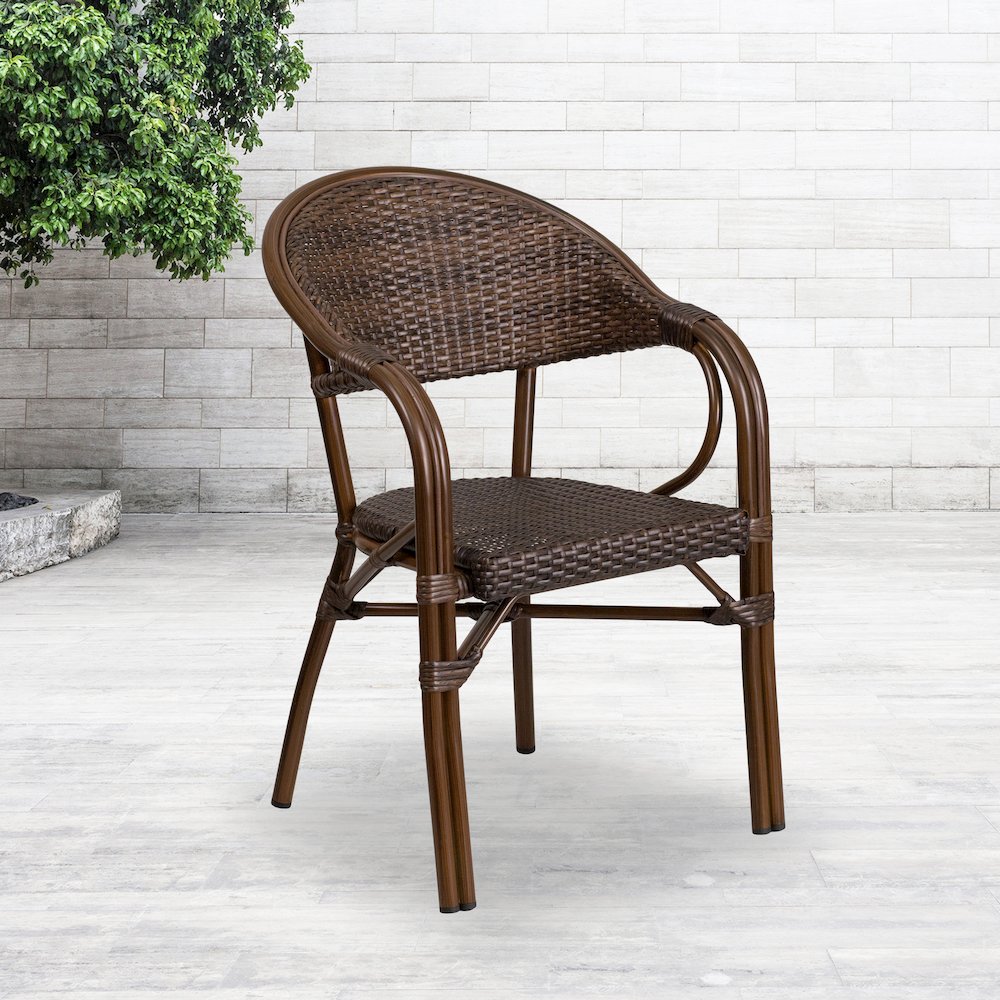 Cocoa Rattan Restaurant Patio Chair with Bamboo-Aluminum Frame. Picture 5