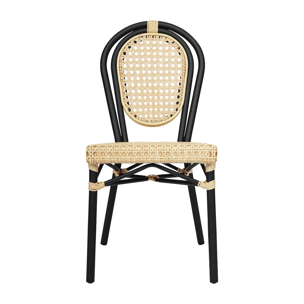 Bistro Stacking Chair, Natural PE Cane Rattan and Black Aluminum Frame. Picture 10