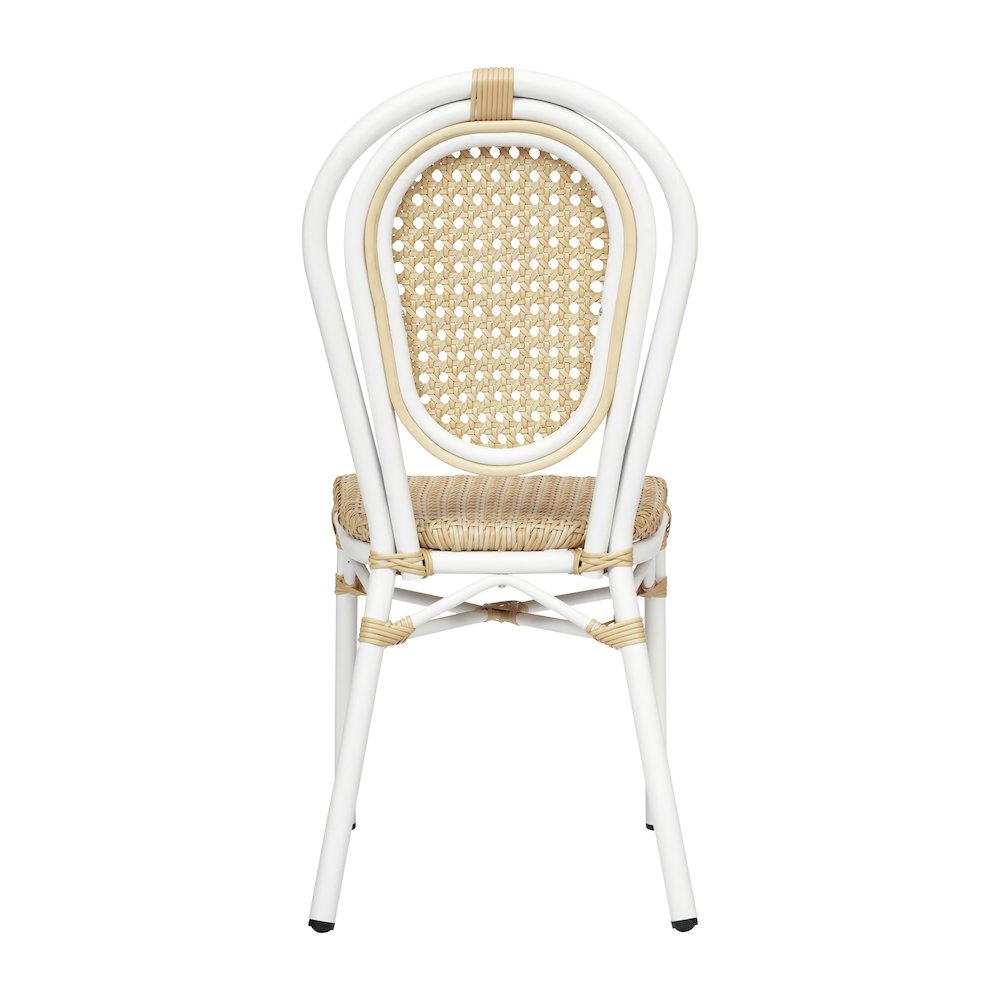 Bistro Stacking Chair, Natural PE Cane Rattan and White Aluminum Frame. Picture 7