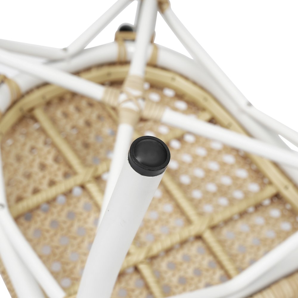 Bistro Stacking Chair, Natural PE Cane Rattan and White Aluminum Frame. Picture 13