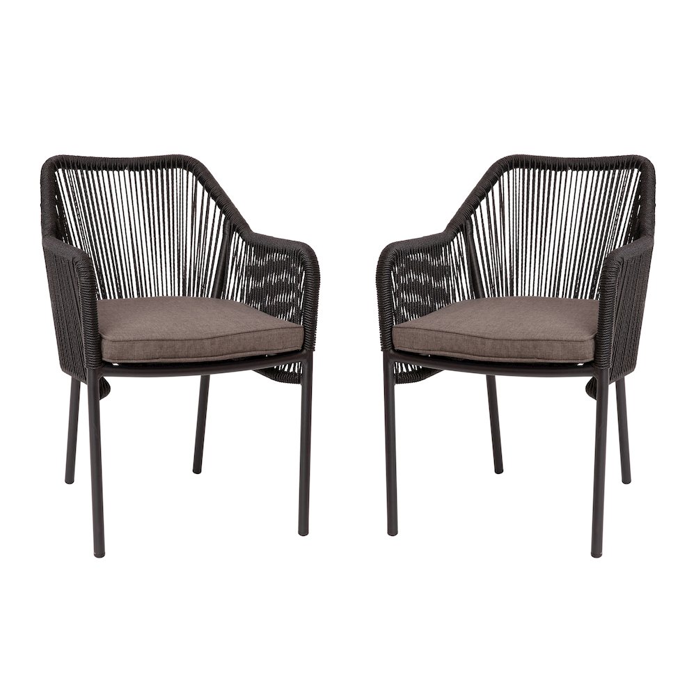 Set of 2 All-Weather Black Woven Stacking Club Chairs. Picture 3