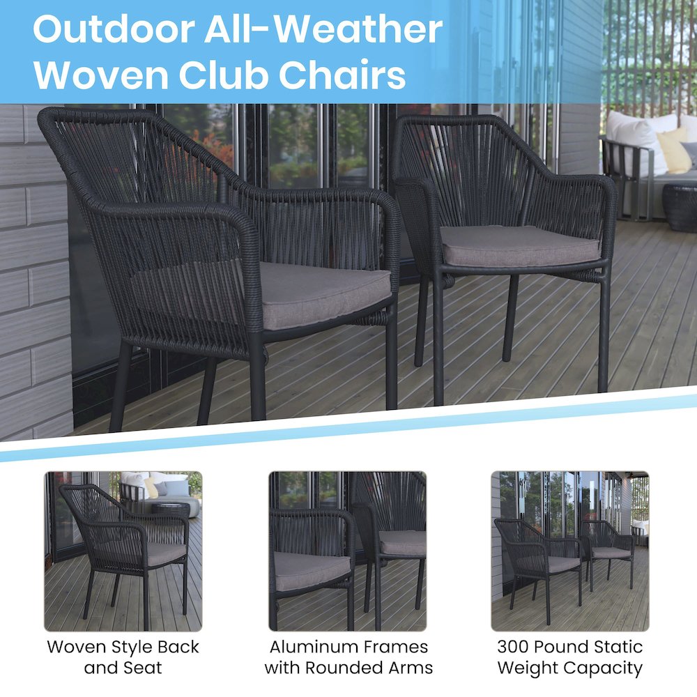 Set of 2 All-Weather Black Woven Stacking Club Chairs. Picture 5