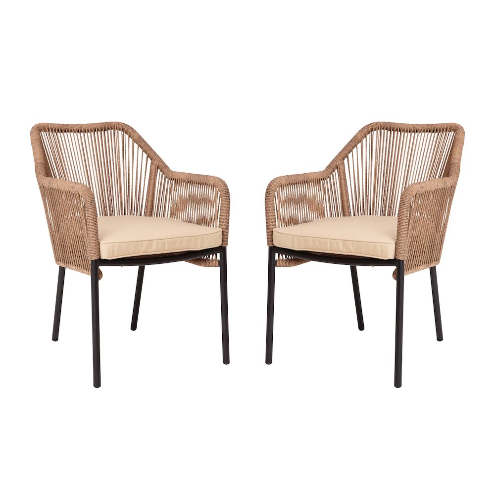 Set of 2 All-Weather Natural Woven Stacking Club Chairs. Picture 3