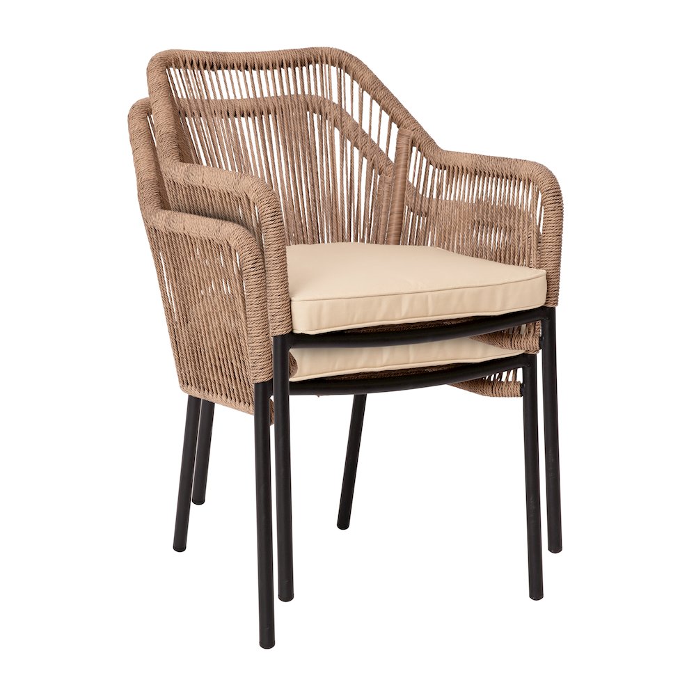 Set of 2 All-Weather Natural Woven Stacking Club Chairs. Picture 8