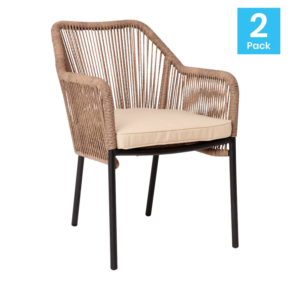 Set of 2 All-Weather Natural Woven Stacking Club Chairs. Picture 1