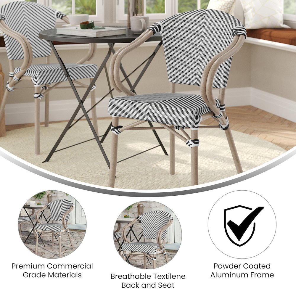 Classic Commercial Grade Bistro Chair, Black & White/Light Natural Frame. Picture 4