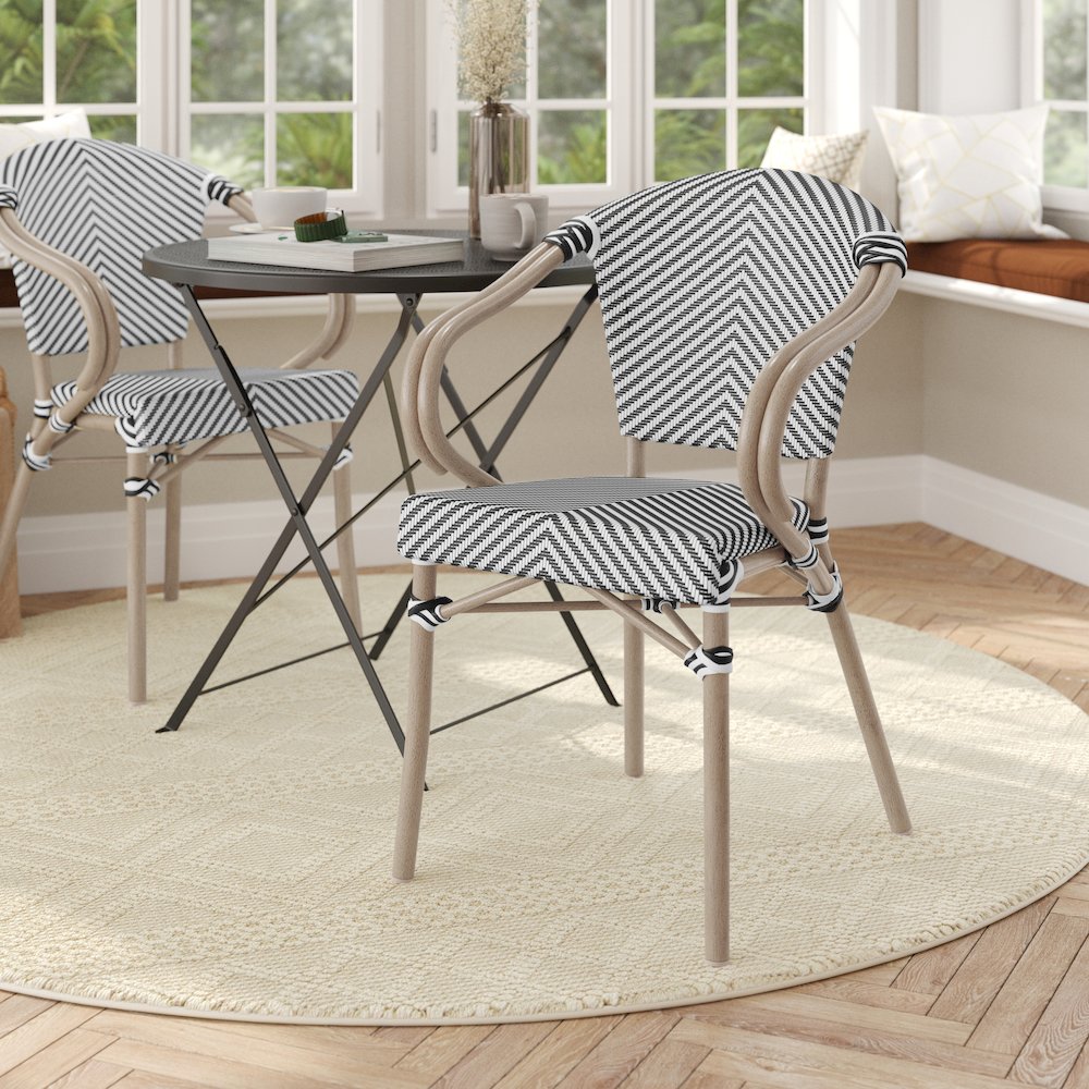 Classic Commercial Grade Bistro Chair, Black & White/Light Natural Frame. Picture 3