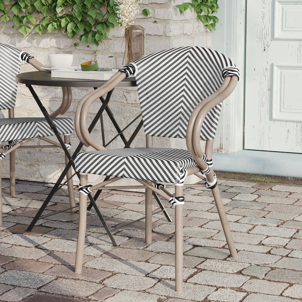 Classic Commercial Grade Bistro Chair, Black & White/Light Natural Frame. Picture 6