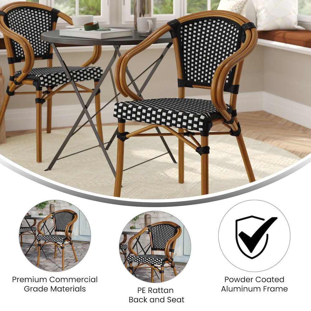 Classic Commercial Grade Bistro Chair, Black & White/Natural Frame. Picture 4