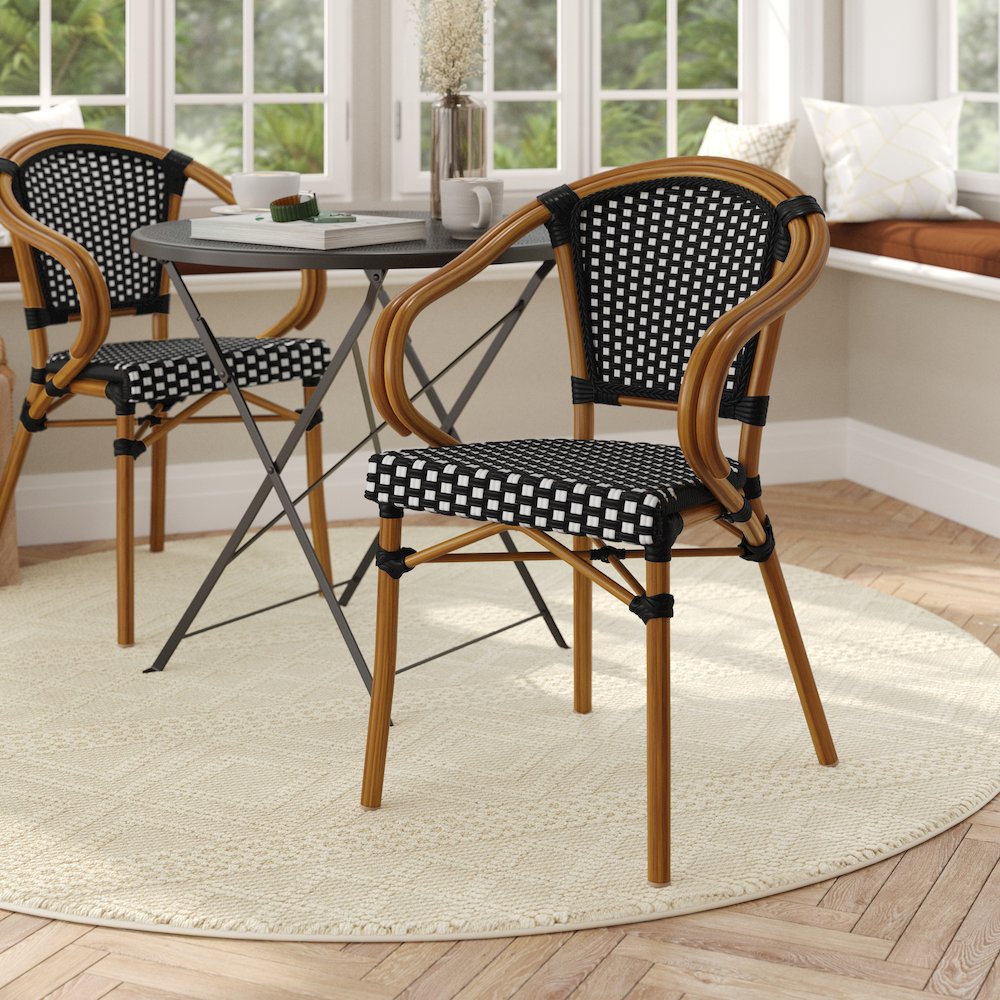 Classic Commercial Grade Bistro Chair, Black & White/Natural Frame. Picture 3