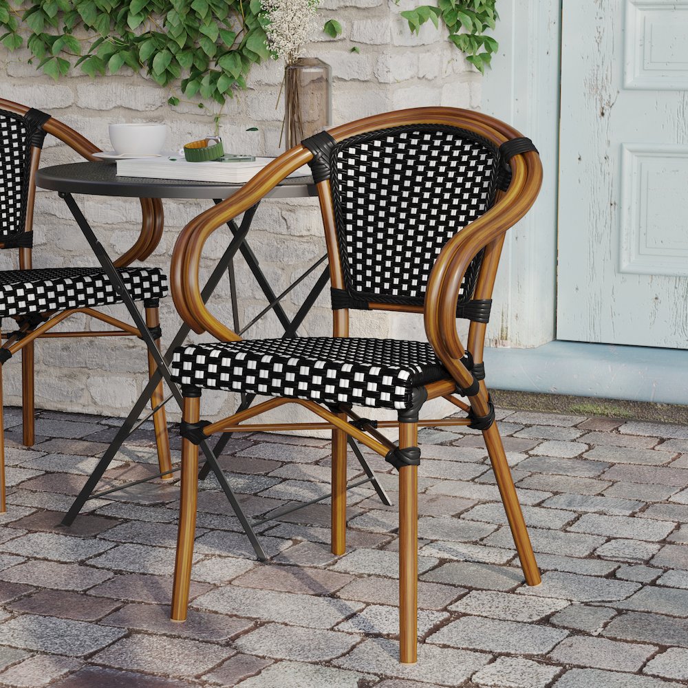 Classic Commercial Grade Bistro Chair, Black & White/Natural Frame. Picture 6