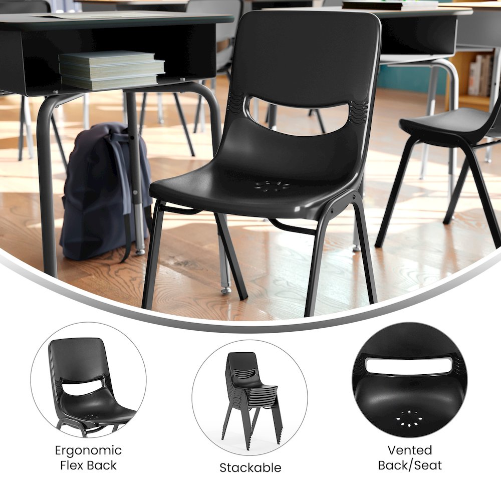 Classroom Stack Chair with Powder-Coated Frame and Black Ergonomic Back and Seat. Picture 4