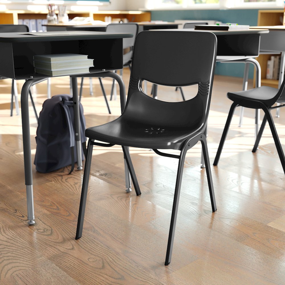 Classroom Stack Chair with Powder-Coated Frame and Black Ergonomic Back and Seat. Picture 3