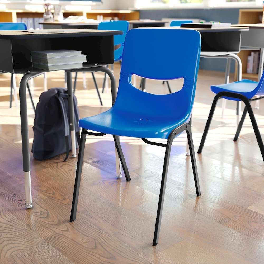 Classroom Stack Chair with Powder-Coated Frame and Navy Ergonomic Back and Seat. Picture 3