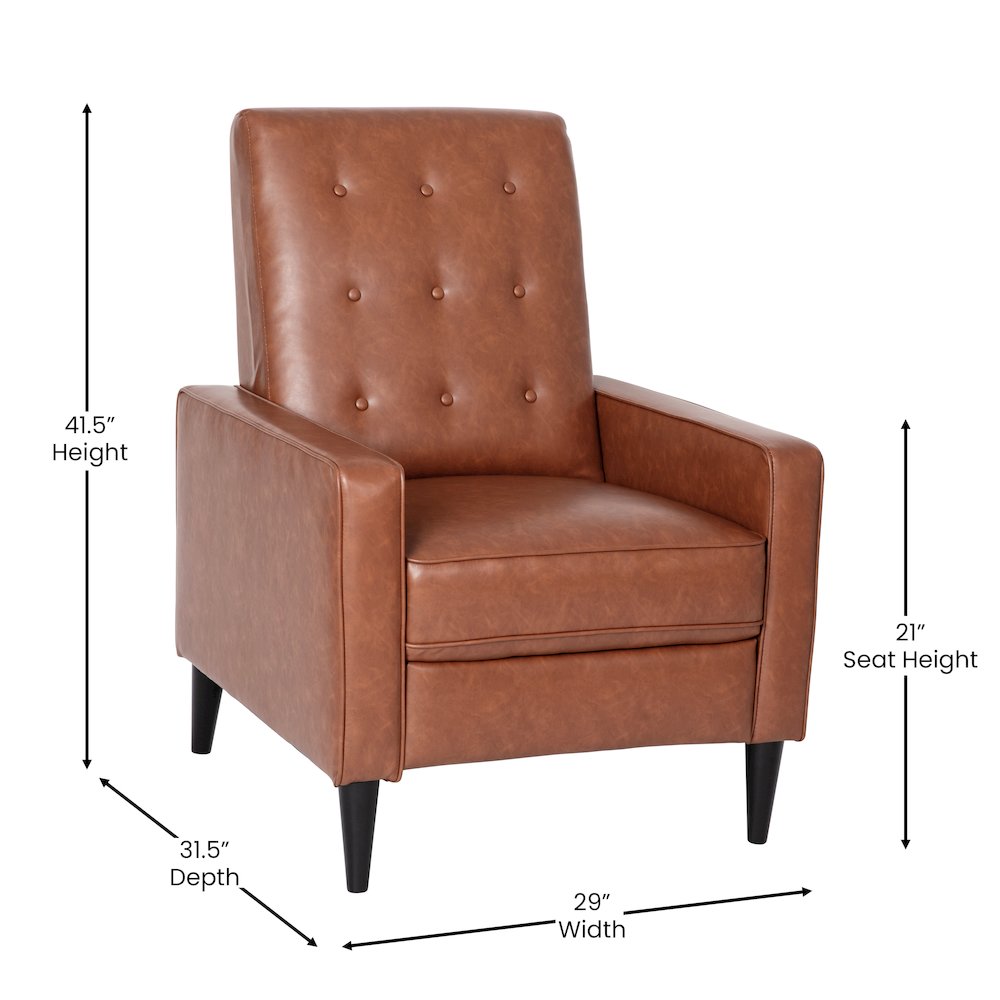 Upholstered Button Tufted Pushback Recliner in Cognac Brown for Residential, Use. Picture 5