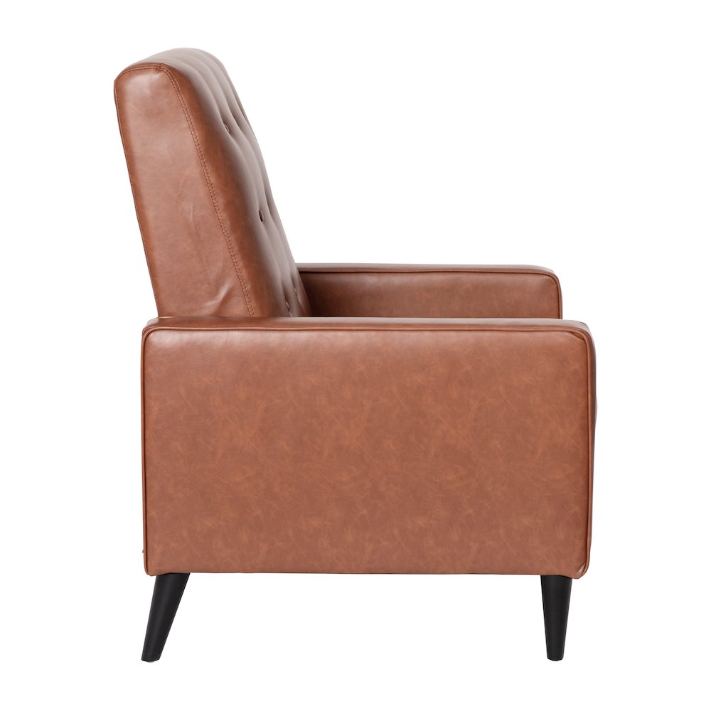 Upholstered Button Tufted Pushback Recliner in Cognac Brown for Residential, Use. Picture 8