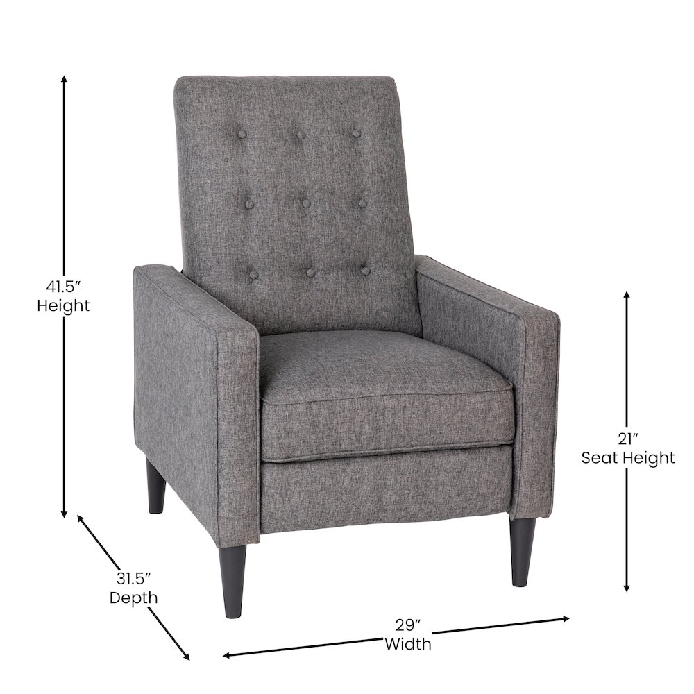 Fabric Upholstered Button Tufted Pushback Recliner in Gray for Residential, Use. Picture 5