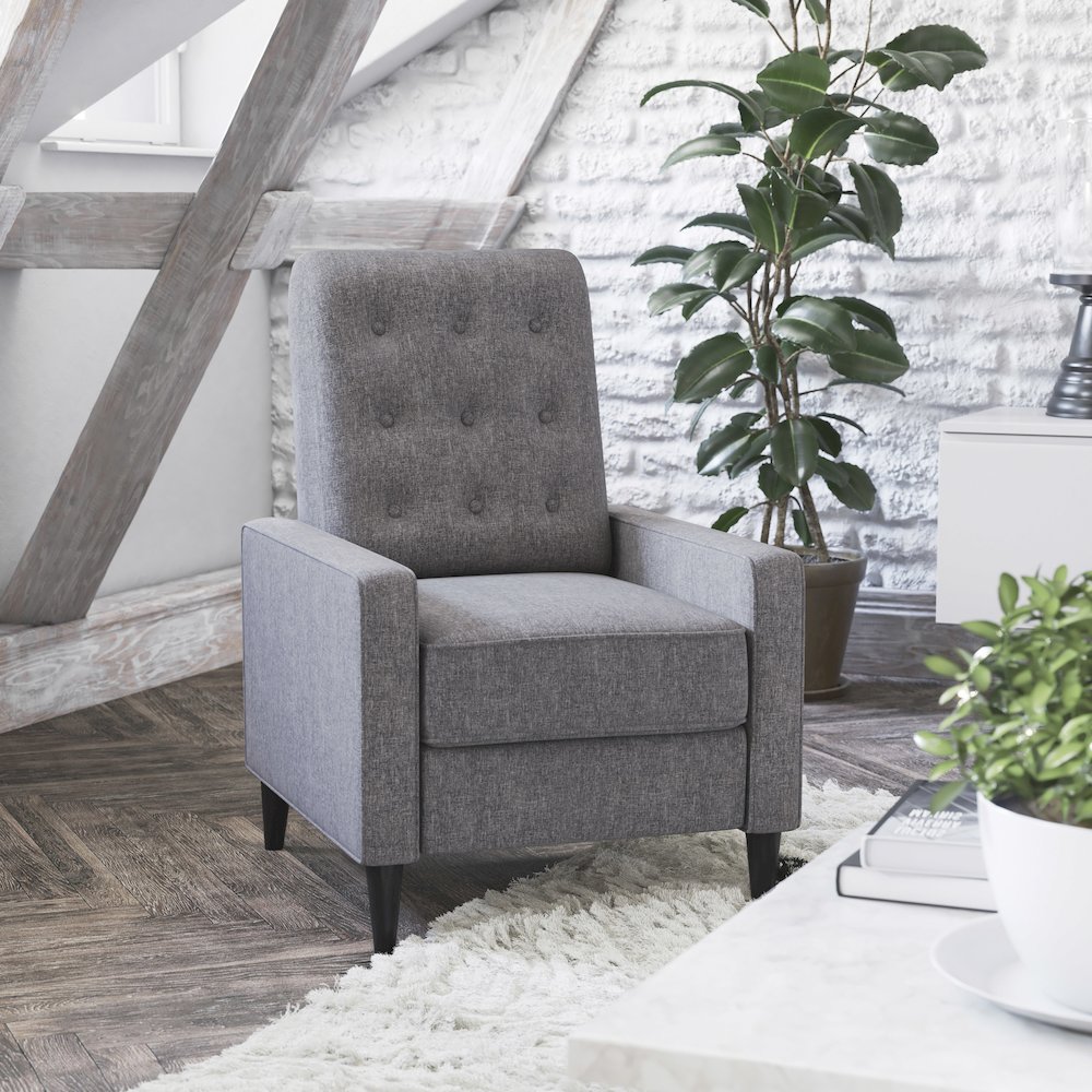Fabric Upholstered Button Tufted Pushback Recliner in Gray for Residential, Use. Picture 2
