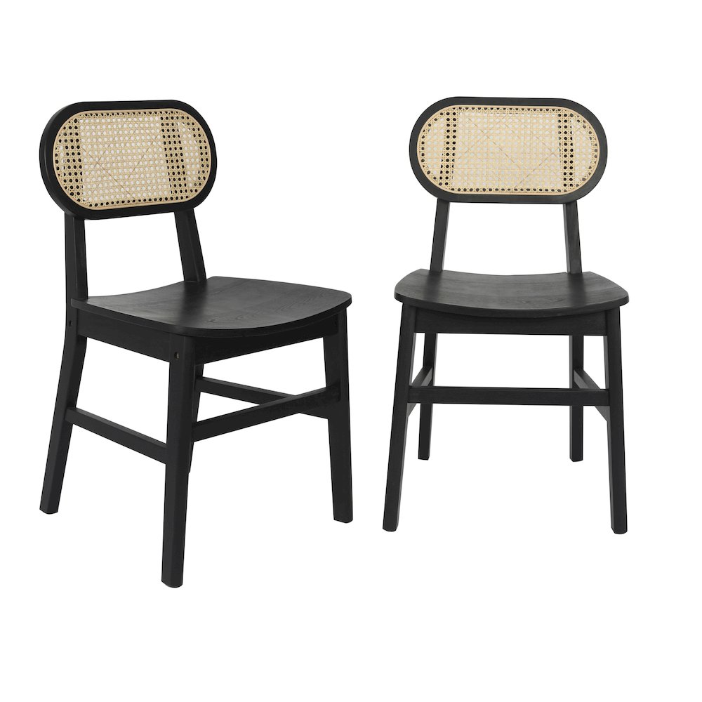 Set of 2 Cane Rattan Dining and Event Chairs with Solid Wood Frame and Seat. Picture 1