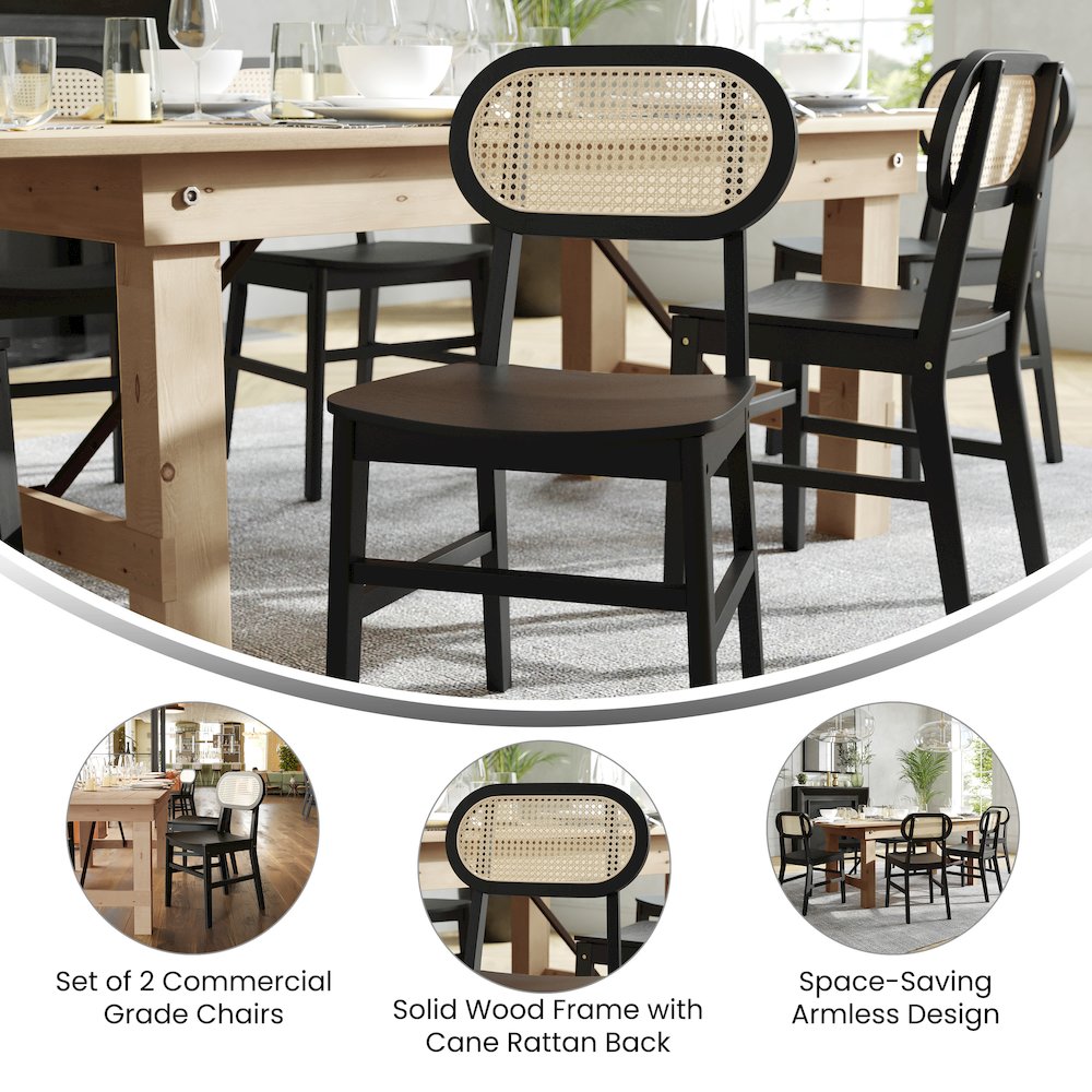 Set of 2 Cane Rattan Dining and Event Chairs with Solid Wood Frame and Seat. Picture 5