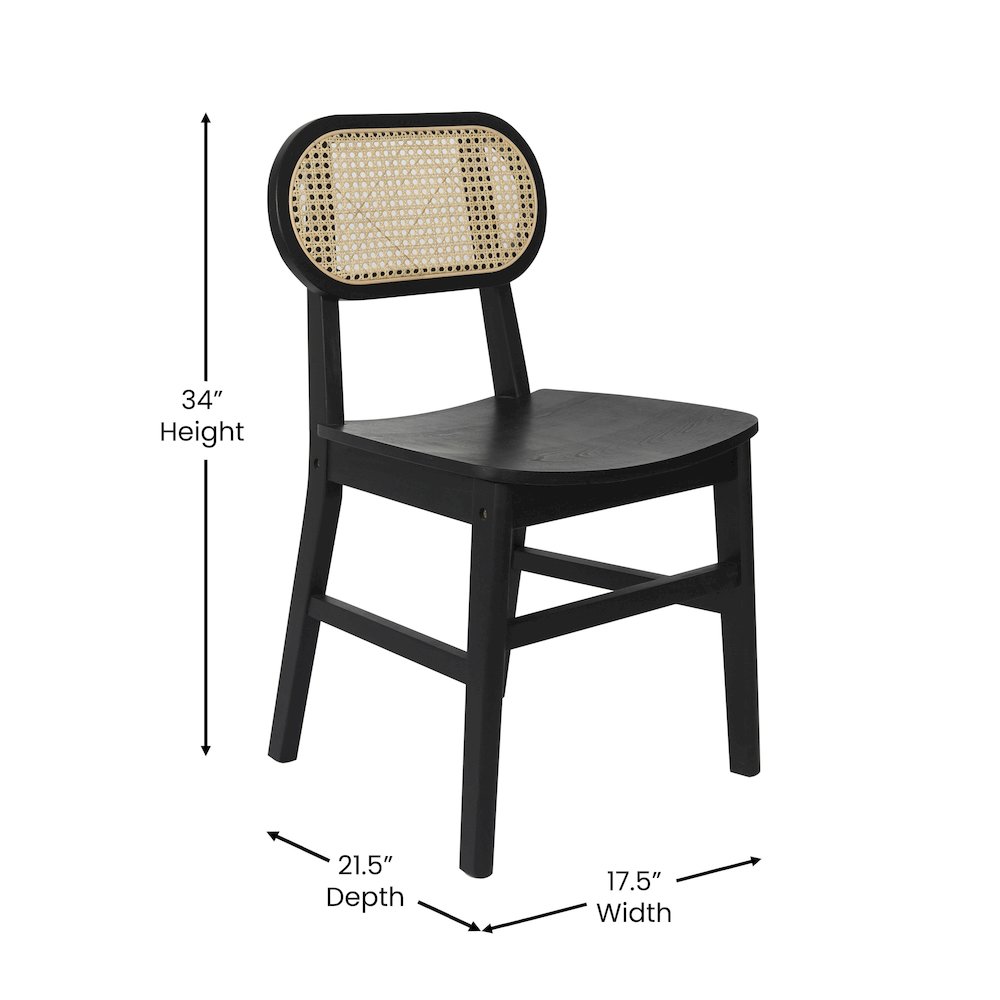 Set of 2 Cane Rattan Dining and Event Chairs with Solid Wood Frame and Seat. Picture 6